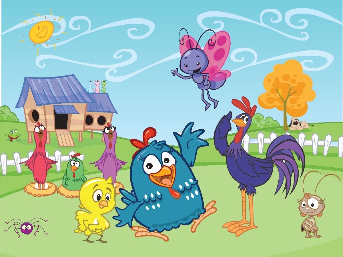 Desenhos animados coloridos da fazenda de galinha